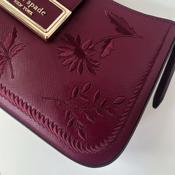 NEW ♠️ Kate Spade Reegan Botanical Embroidered Saffiano Shoulder Bag, Blackberry - Picture 5 of 9